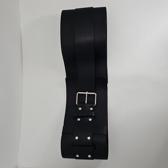 N/A Accessories - Black Wide Belt with Silver Buckle